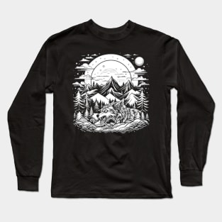 White Night of the Werewolf Monster Mountains Long Sleeve T-Shirt